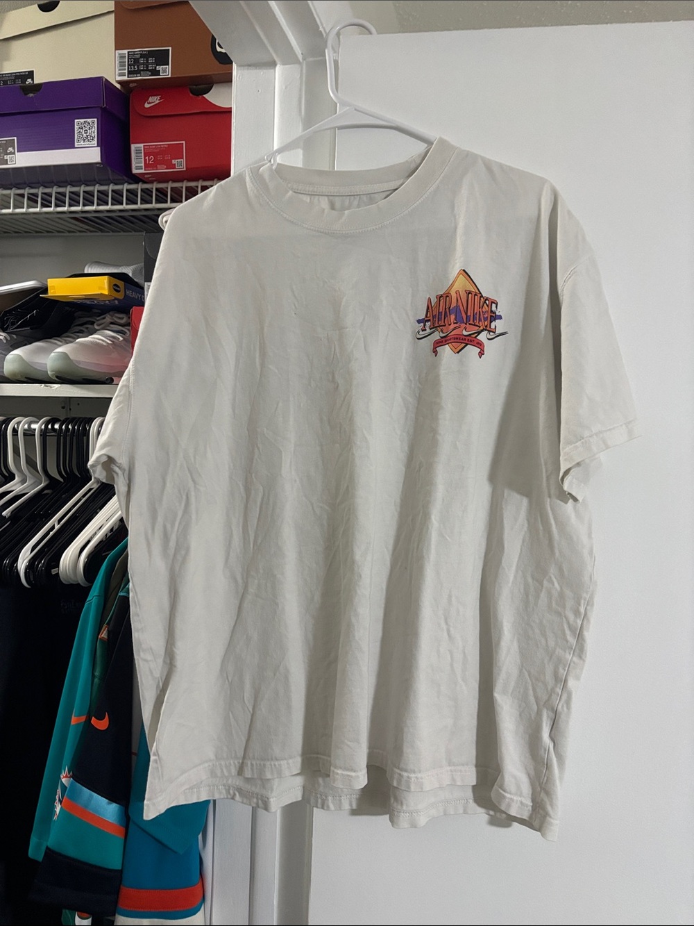 White Graphic Crewneck T-Shirt with Small Chest Logo